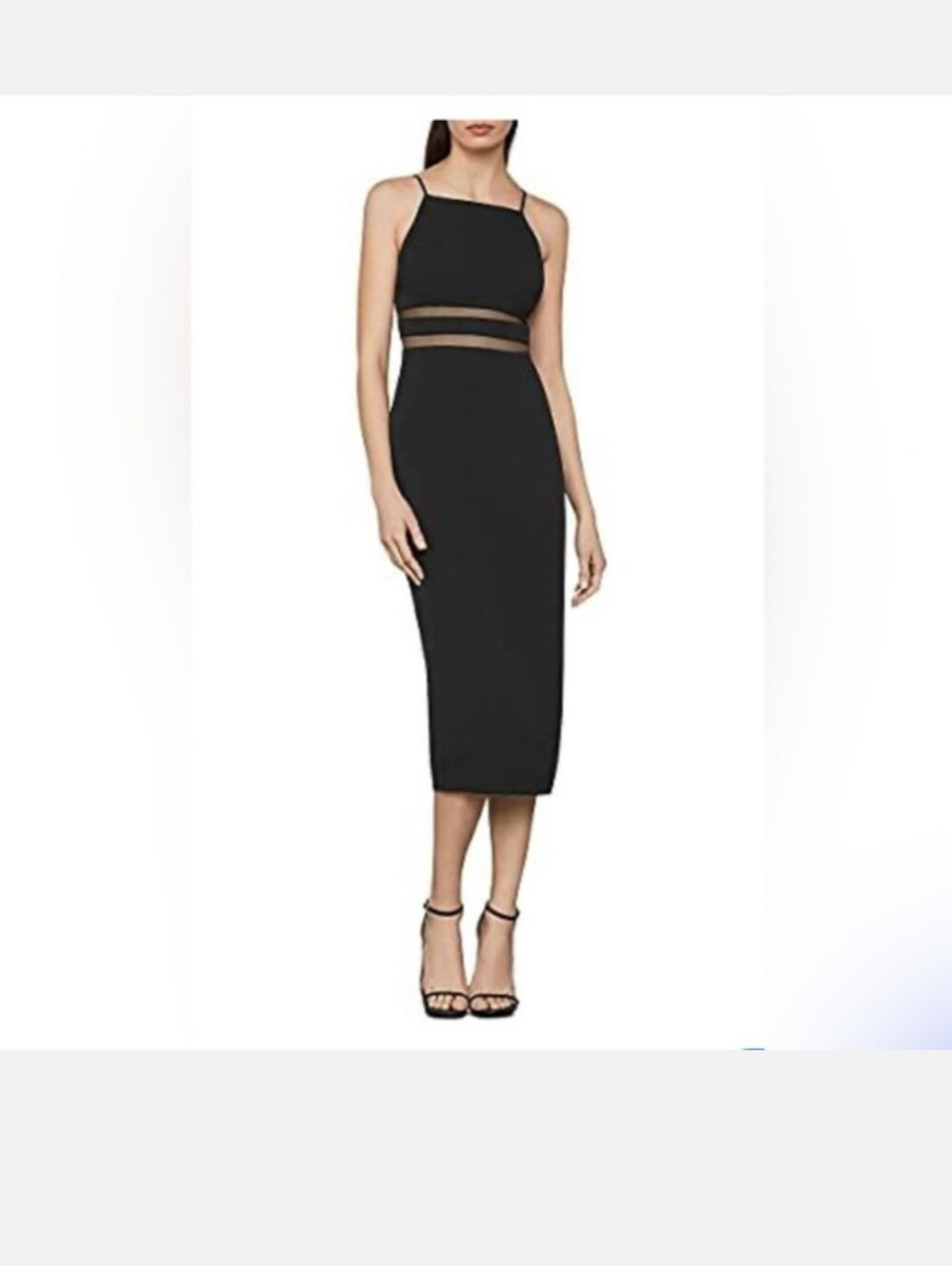 NWT BCBGMaxAzria Black Midi Dress with Sheer Detail